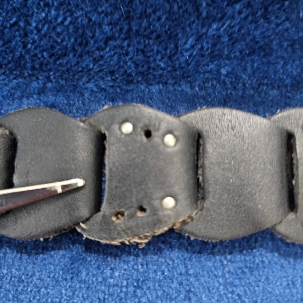 Leather Belt‎ Braided Studded Round Buckle Genuine Leather Black Women 44